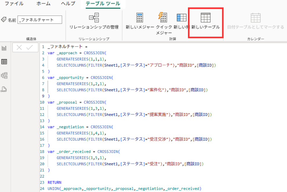 新規でテーブルを作成する方法の紹介